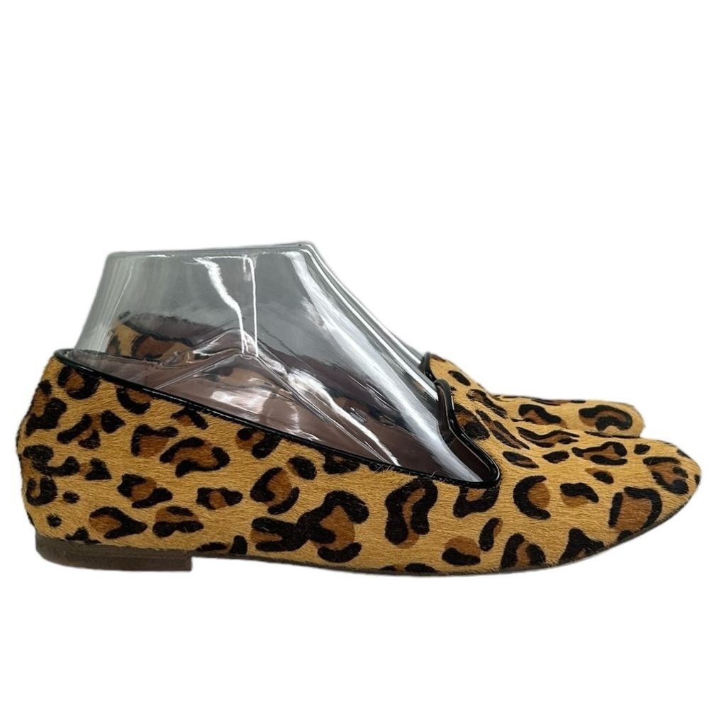 J. Crew Women SZ 7 Cora E1341 Leopard Calf Hair Leather Flats Loafers Shoes